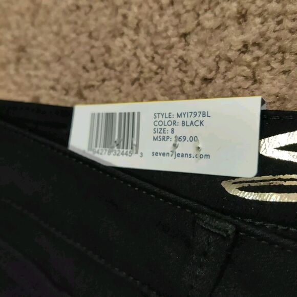 NWT Seven 7 Cropped Jeans Women's Size 8 Tower Straight High Waist Black Pants - Picture 3 of 8